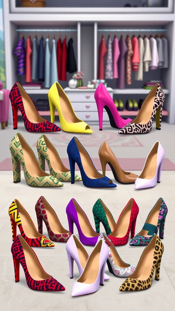Stylish Heel Shoes for The Sims 4 on Patreon A collection of stylish heel shoes for The Sims 4 displayed in a colorful arrangement.